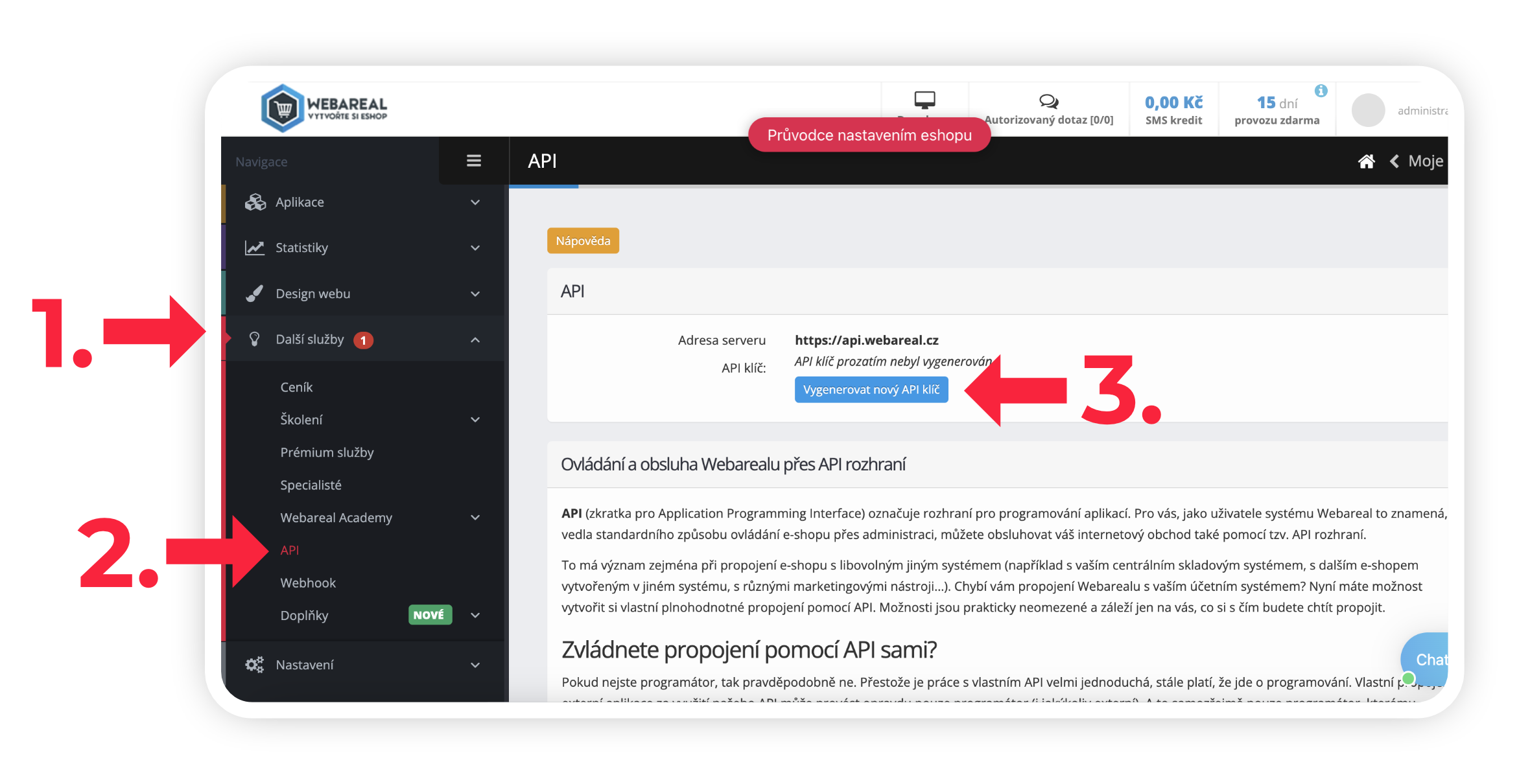 Obrázek 1: Generování API klíče