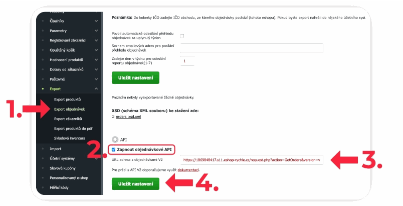 Obrázok 1: Skopírovanie URL adresy pre export objednávok