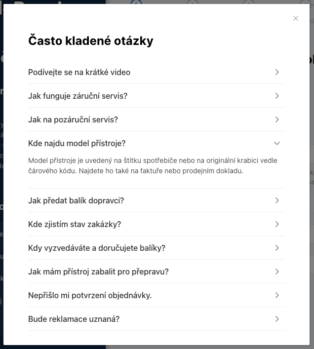Dialog často kladených otázek zobrazený po kliknutí na tlačítko Zobrazit více.