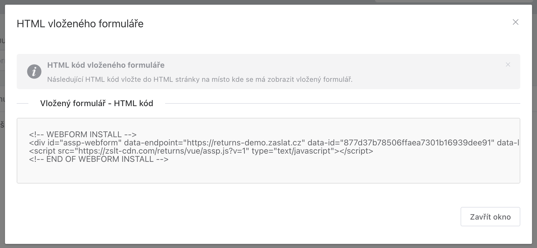 Zobrazení HTML kódu vloženého formuláře