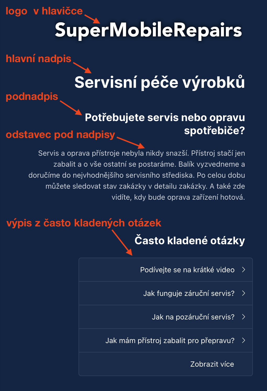 Přehled editovatelných prvků v levé části úvodní obrazovky uživatelského formuláře. Zobrazení je podbarveno úvodní barvou značky. Není zobrazeno tlačítko Chci vědět více a není použito úvodní fotky značky.
