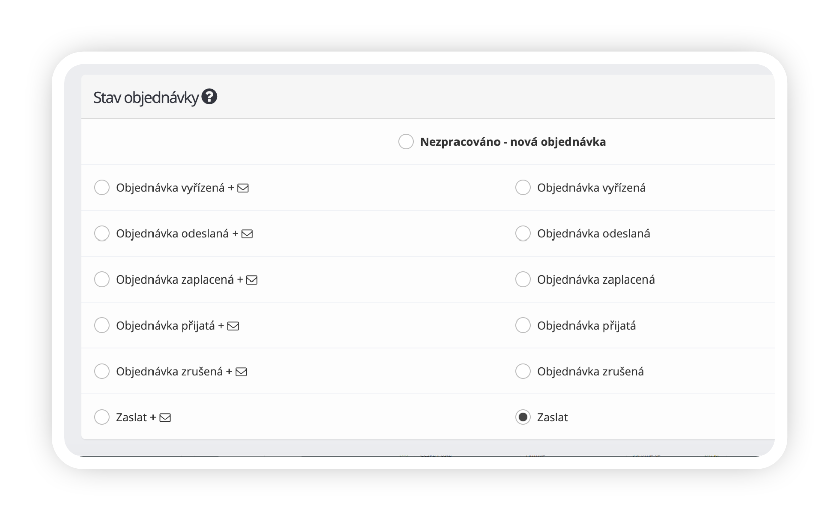 Obrázek 6: Přiřazení stavů k objednávkám