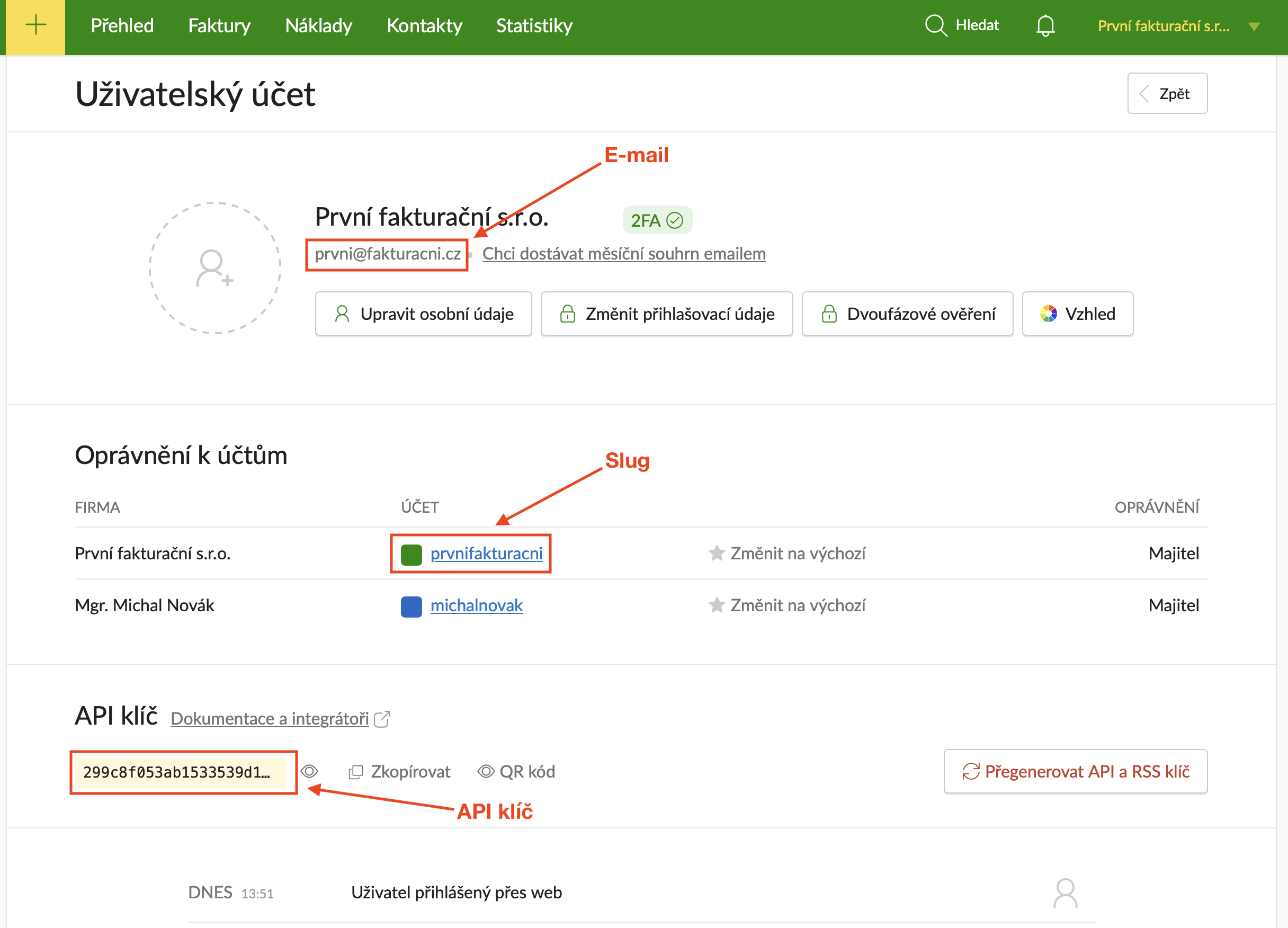 Přehled údajů pro vyplnění do nastavení servisního střediska.