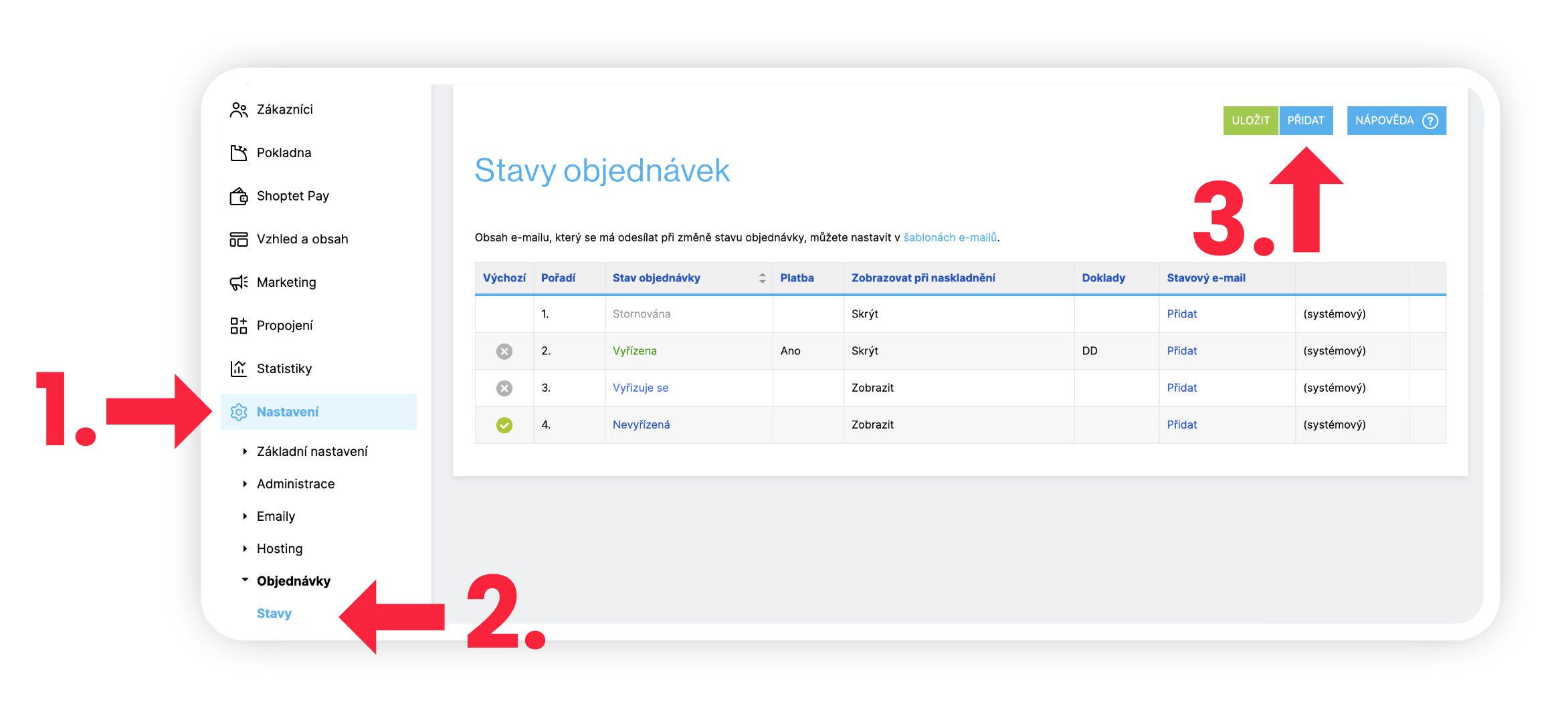 Obrázek 11: Vytvoření nového Stavu Zaslat