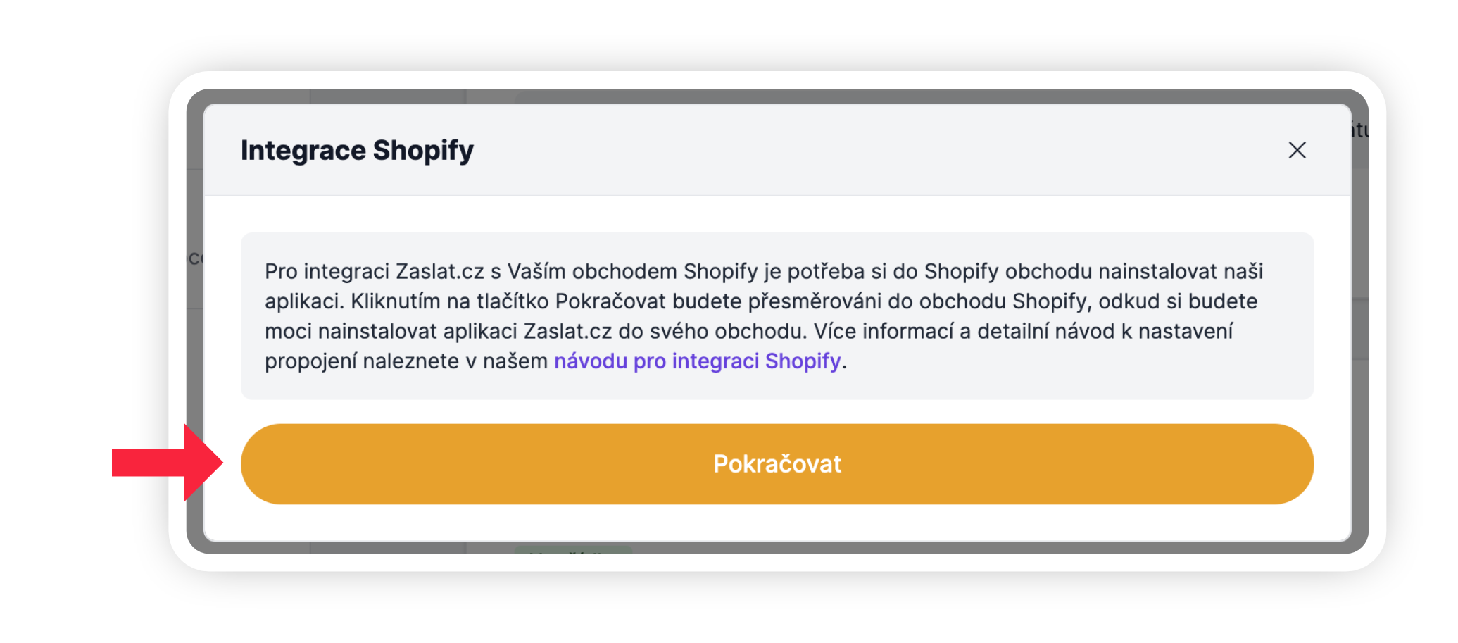 Obrázek 12: Pokračování ke stažení aplikace z obchodu Shopify