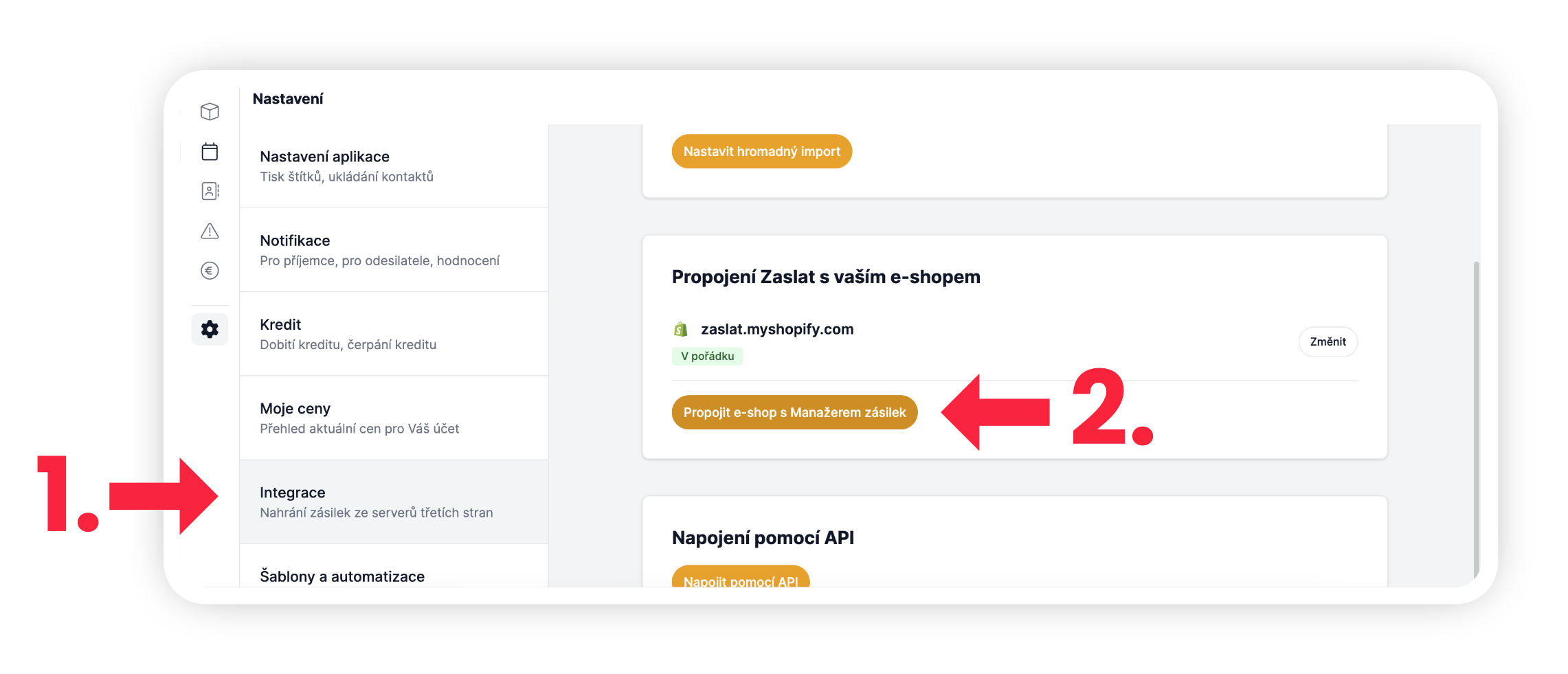 Obrázek 16: Nastavení integrace v Manažeru zásilek