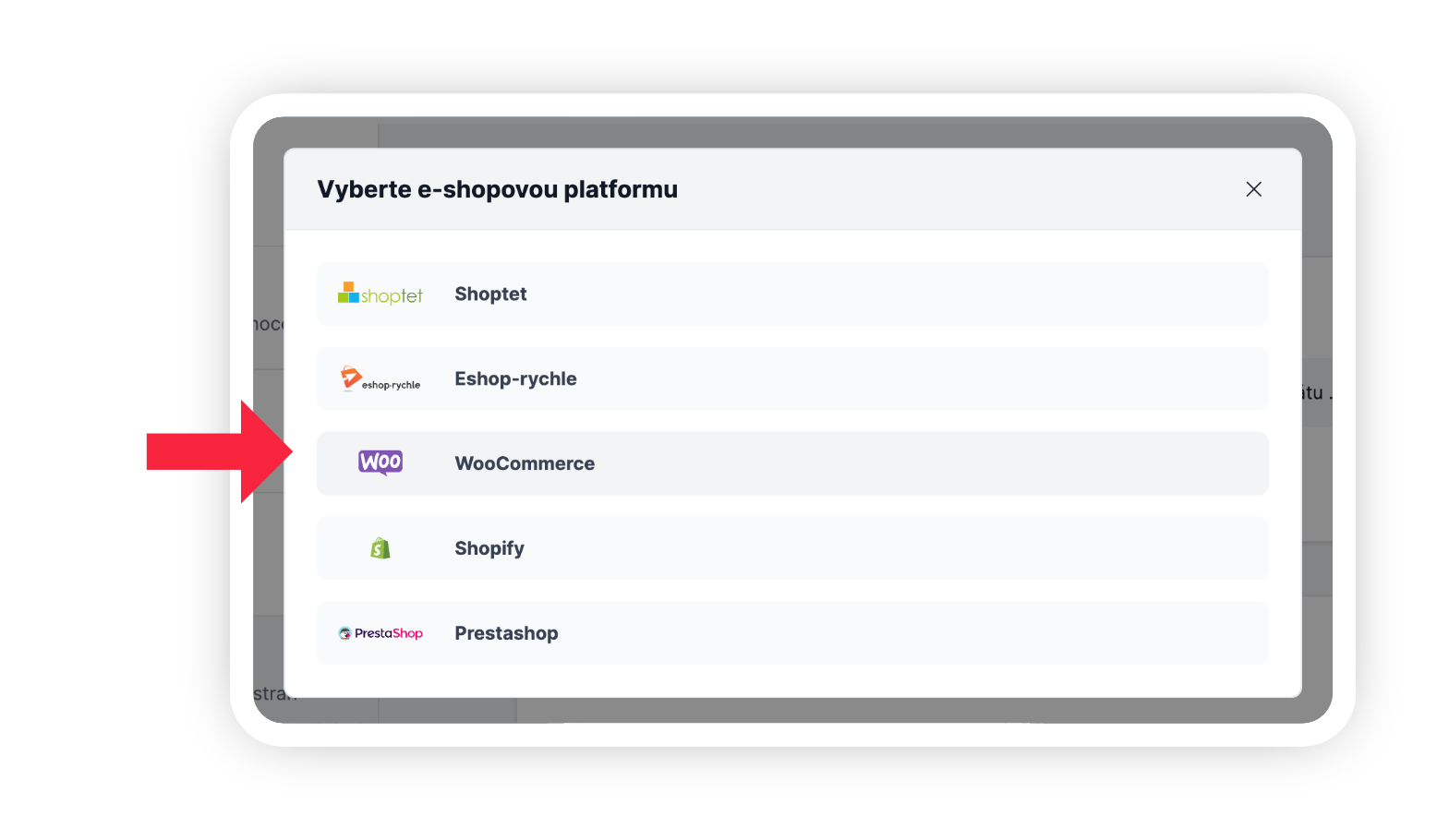 Obrázek 19: Výběr integrace WooCommerce