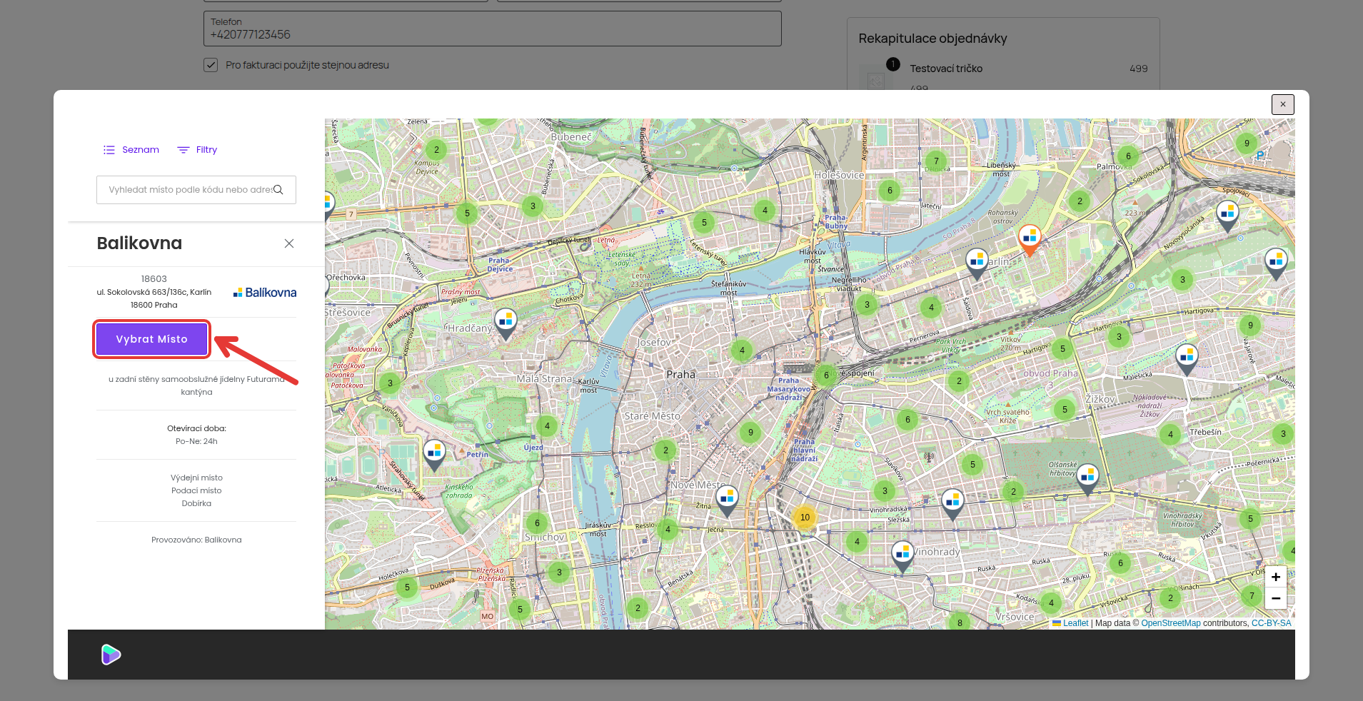 Obrázek 25: Mapa výdejních míst ve vašem e-shopu