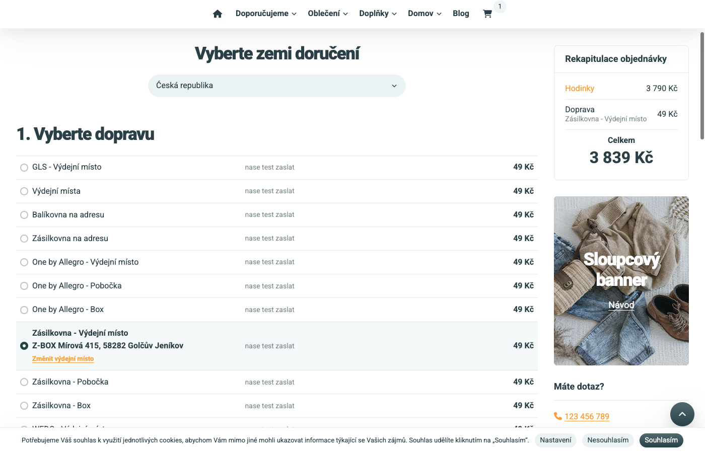 Obrázek 16: Vybrané výdejní místo pod názvem dopravy